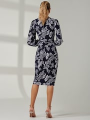 Jolie Moi Blue Long Sleeve Floral Midi Dress - Image 2 of 6