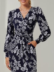 Jolie Moi Blue Long Sleeve Floral Midi Dress - Image 3 of 6