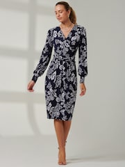 Jolie Moi Blue Long Sleeve Floral Midi Dress - Image 4 of 6