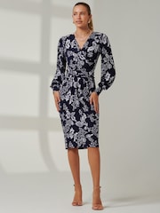Jolie Moi Blue Long Sleeve Floral Midi Dress - Image 6 of 6
