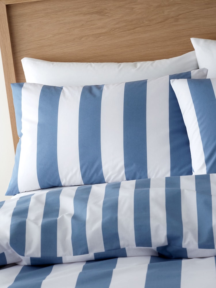 Catherine Lansfield Chambray Blue Cove Stripe Reversible Duvet Cover Set - Image 3 of 5