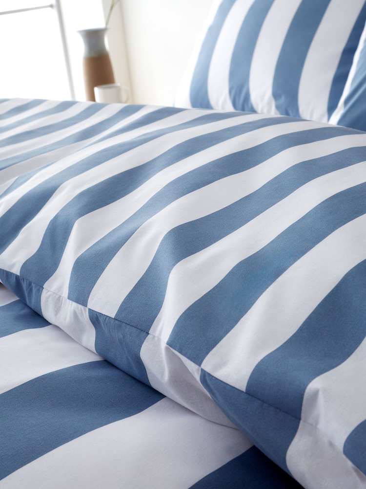 Catherine Lansfield Chambray Blue Cove Stripe Reversible Duvet Cover Set - Image 4 of 5