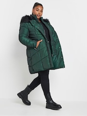 Yours Curve Green Midi Padded Puffer Coat - Image 3 of 6