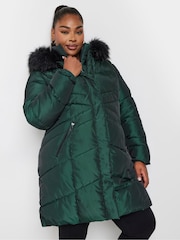 Yours Curve Green Midi Padded Puffer Coat - Image 5 of 6