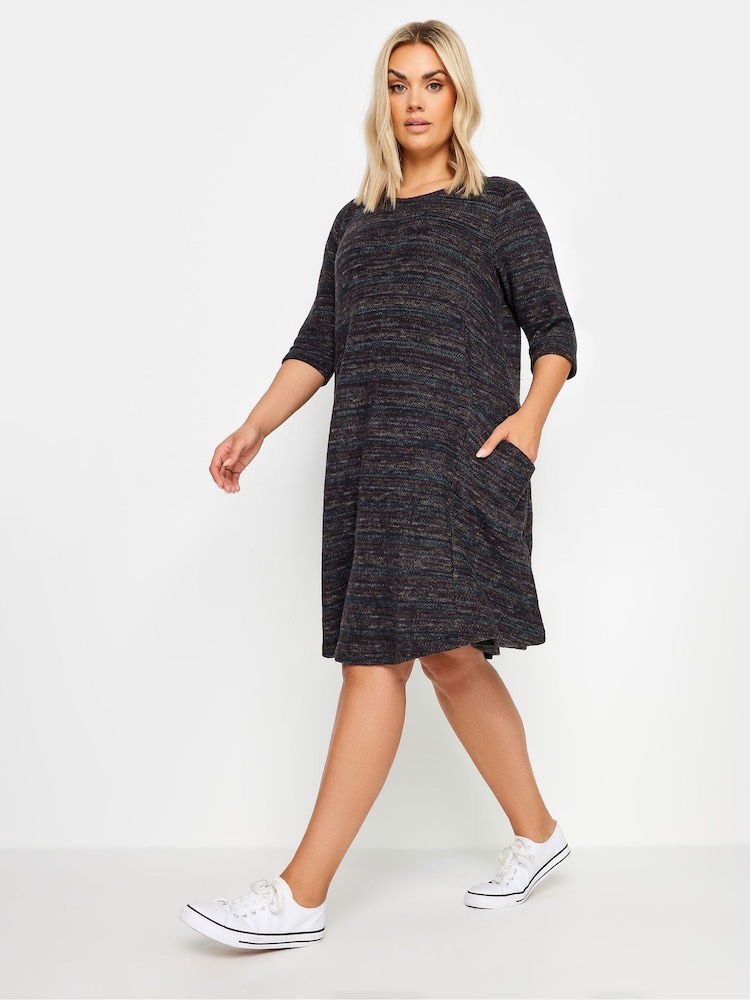 Yours Curve Black Textured Pocket Dress - Image 1 of 5