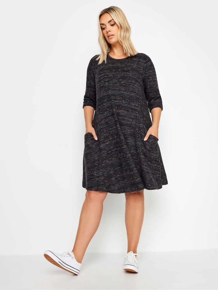 Yours Curve Black Textured Pocket Dress - Image 2 of 5