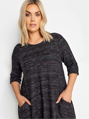 Yours Curve Black Textured Pocket Dress - Image 4 of 5