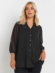 Yours Curve Black Sheer Crepe Notchneck Blouse - Image 1 of 5
