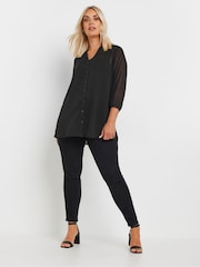 Yours Curve Black Sheer Crepe Notchneck Blouse - Image 2 of 5