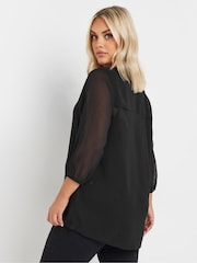 Yours Curve Black Sheer Crepe Notchneck Blouse - Image 3 of 5