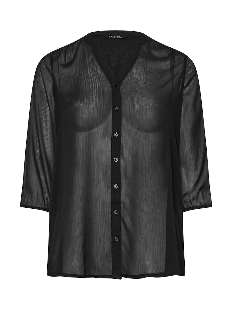 Yours Curve Black Sheer Crepe Notchneck Blouse - Image 5 of 5