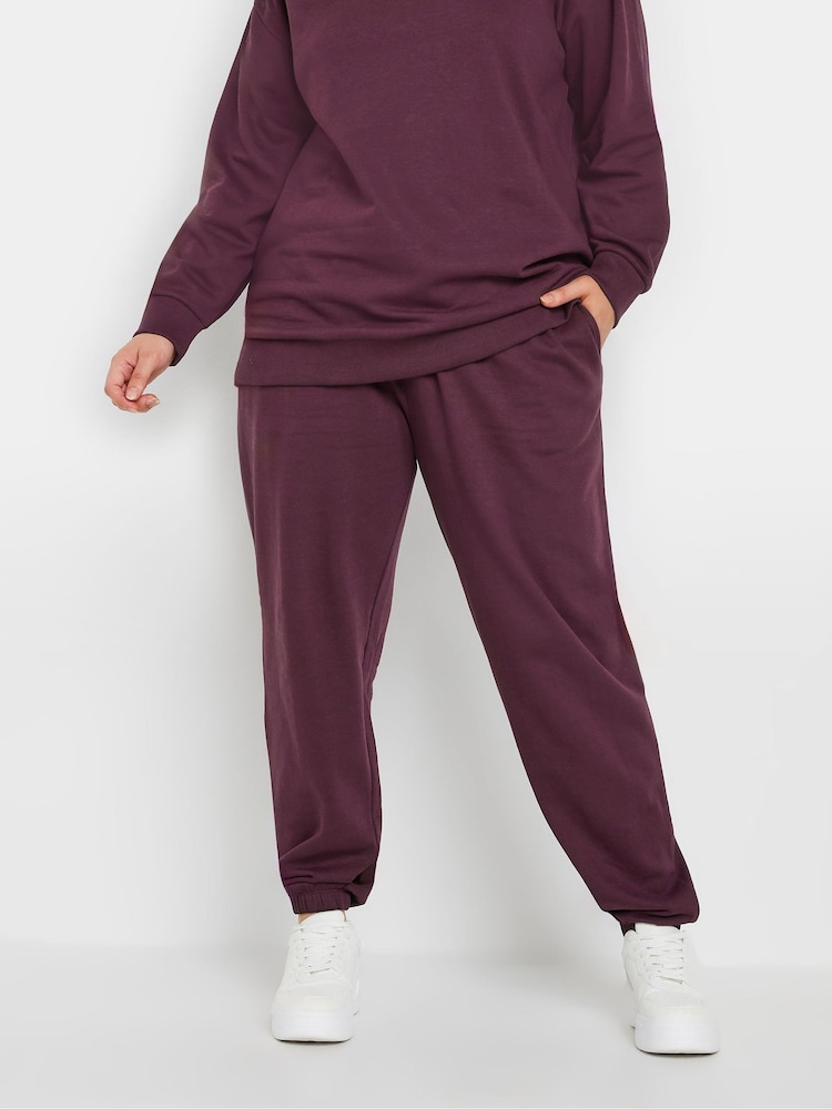Yours Curve Burgundy Red Cuffed Joggers - Image 1 of 5