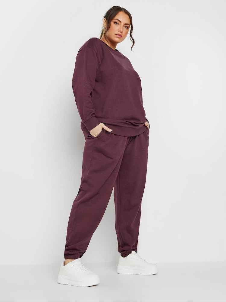 Yours Curve Burgundy Red Cuffed Joggers - Image 2 of 5