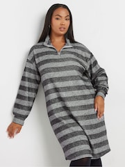 Yours Curve Grey Soft Touch Zip Neck Jumper Dress - Image 1 of 5