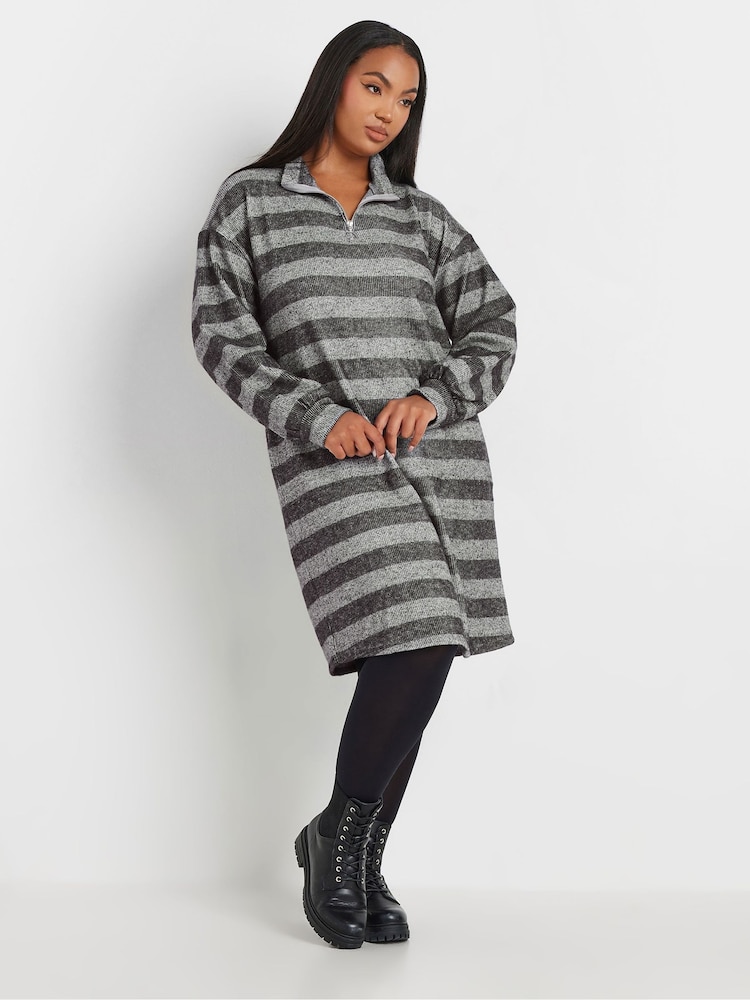 Yours Curve Grey Soft Touch Zip Neck Jumper Dress - Image 4 of 5