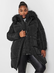Yours Curve Black Midi Padded Puffer Coat - Image 1 of 6
