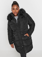 Yours Curve Black Midi Padded Puffer Coat - Image 4 of 6