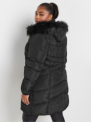 Yours Curve Black Midi Padded Puffer Coat - Image 5 of 6