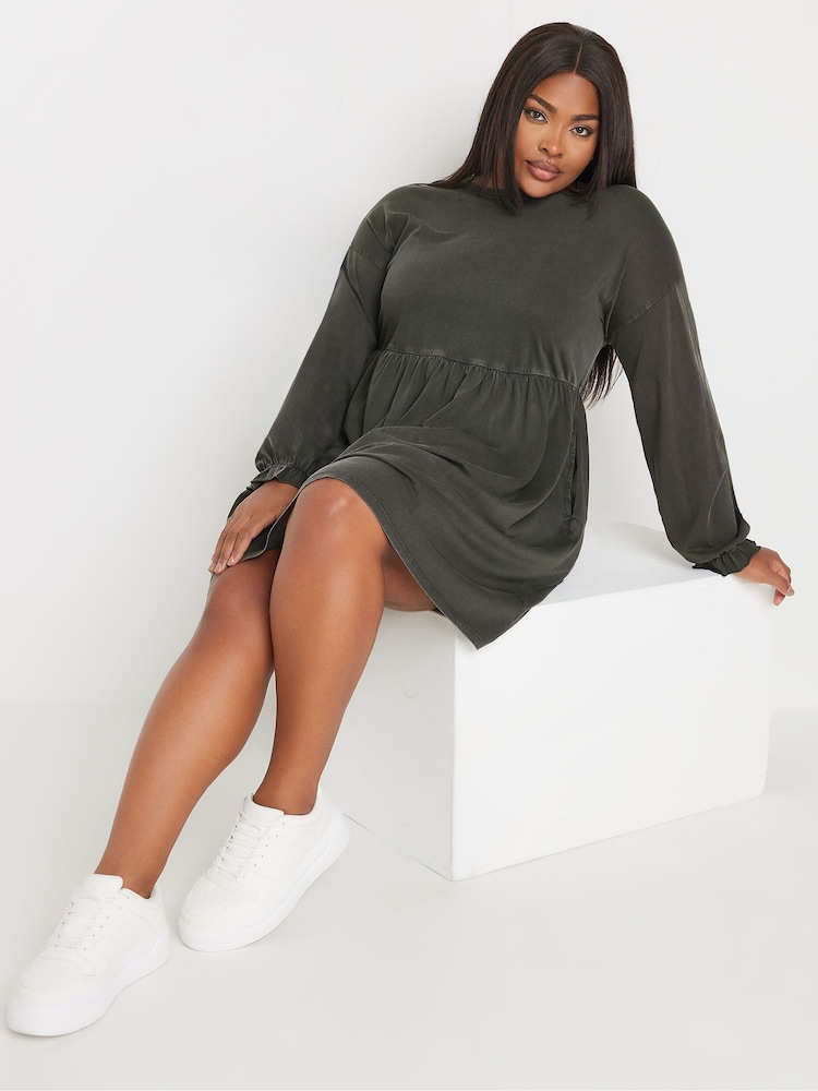 Yours Curve Grey Acid Frill Throw On 100% Cotton Dress - Image 2 of 5