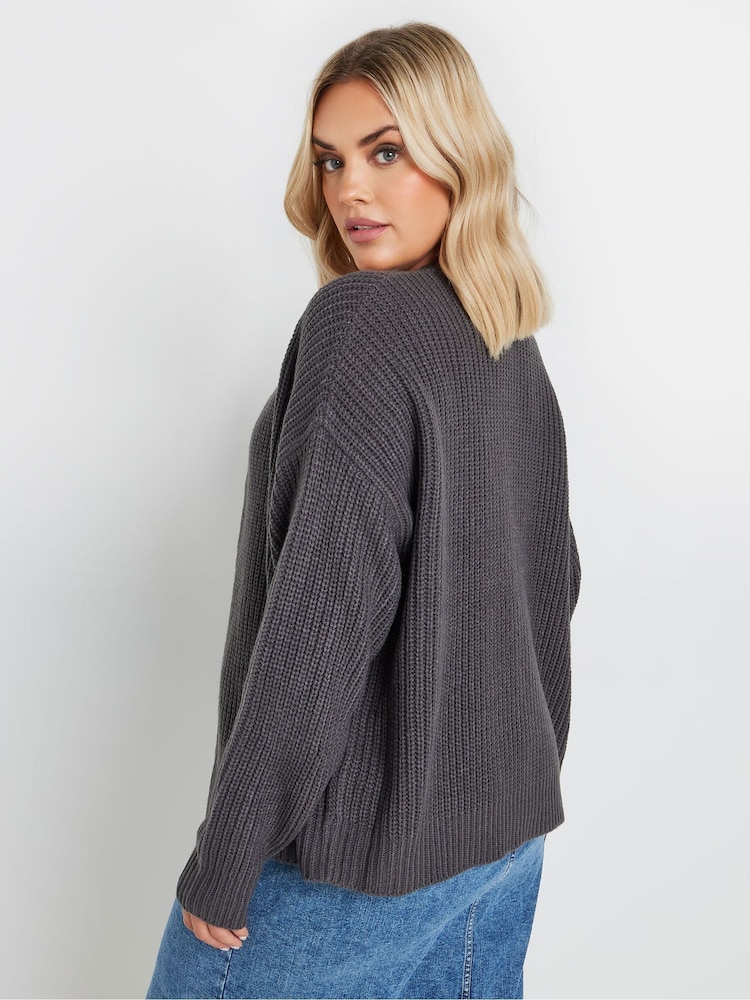Yours Curve Grey Zip Thru Knitted Bomber Cardigan - Image 4 of 6