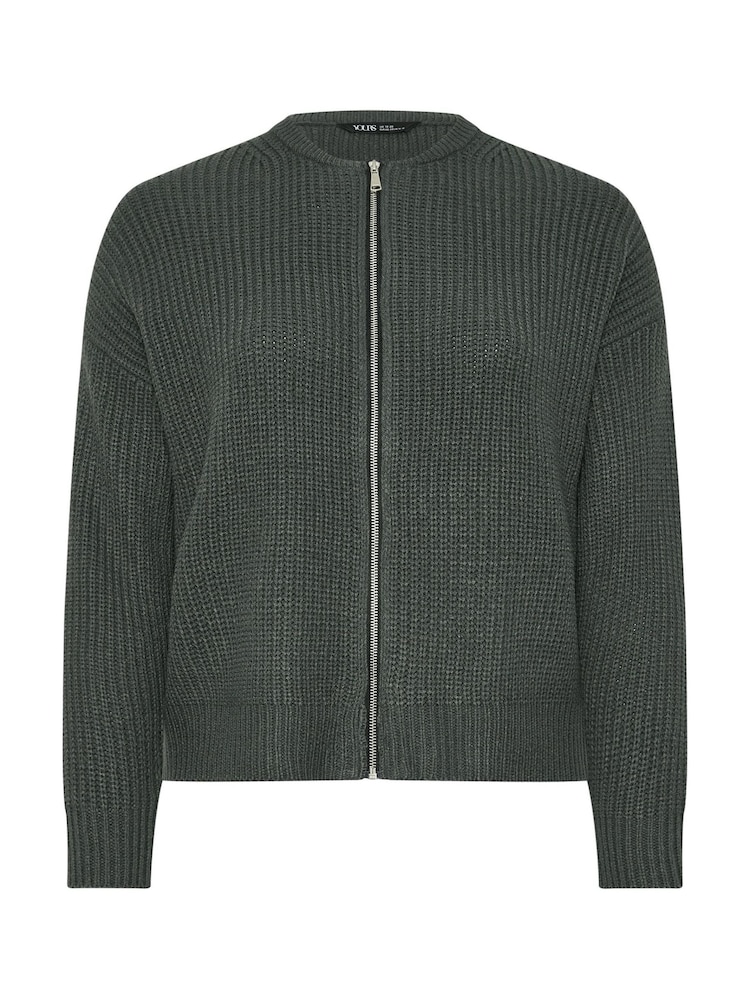 Yours Curve Grey Zip Thru Knitted Bomber Cardigan - Image 6 of 6