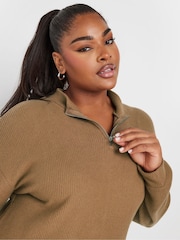 Yours Curve Cream Soft Touch Zip Neck Jumper Dress - Image 4 of 4