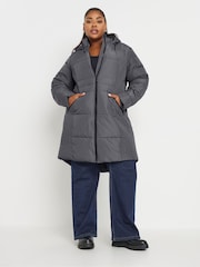 Yours Curve Grey Sporty Mid Weight Padded Coat - Image 1 of 5