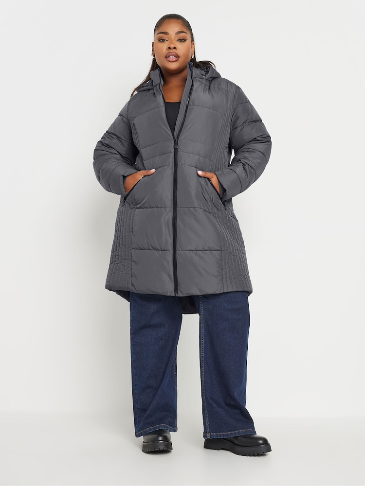 Yours Curve Grey Sporty Mid Weight Padded Coat - Image 1 of 5