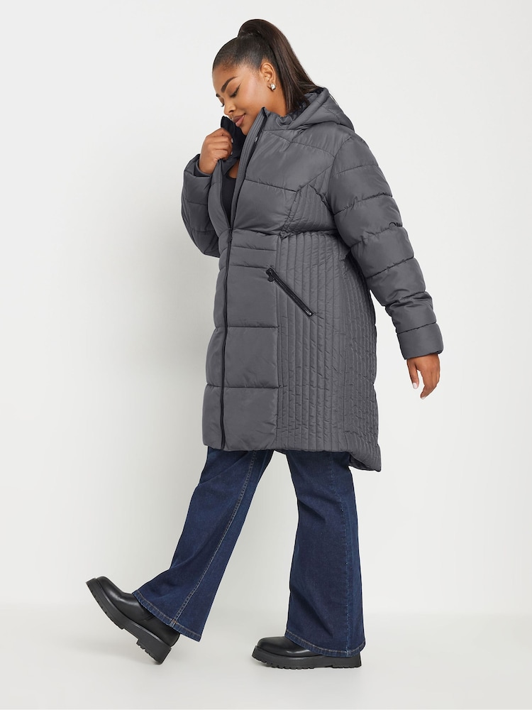 Yours Curve Grey Sporty Mid Weight Padded Coat - Image 2 of 5