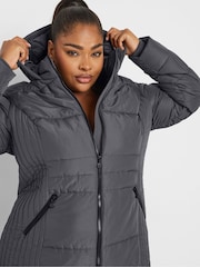 Yours Curve Grey Sporty Mid Weight Padded Coat - Image 4 of 5