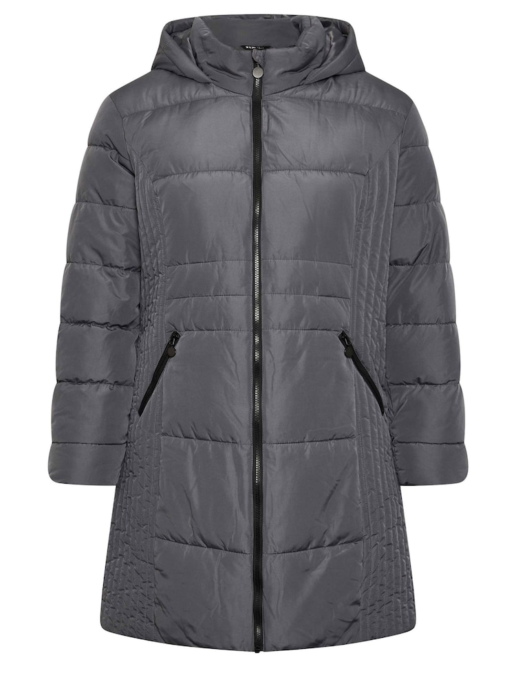 Yours Curve Grey Sporty Mid Weight Padded Coat - Image 5 of 5