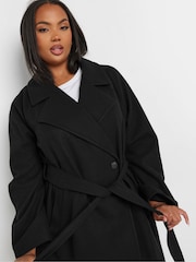 Yours Curve Black Unlined Maxi Wool Coat - Image 4 of 5