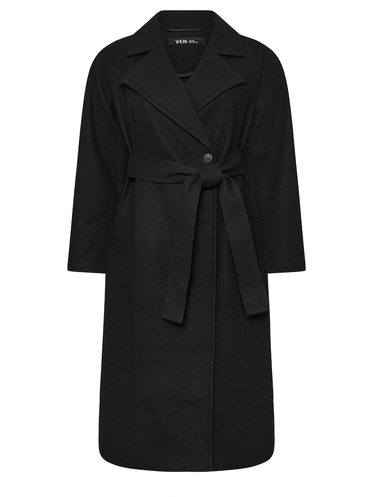 Yours Curve Black Unlined Maxi Wool Coat - Image 5 of 5