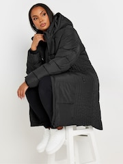 Yours Curve Black Sporty Mid Weight Padded Coat - Image 1 of 6