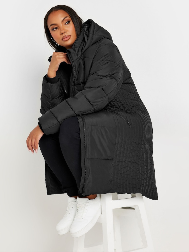 Yours Curve Black Sporty Mid Weight Padded Coat - Image 1 of 6