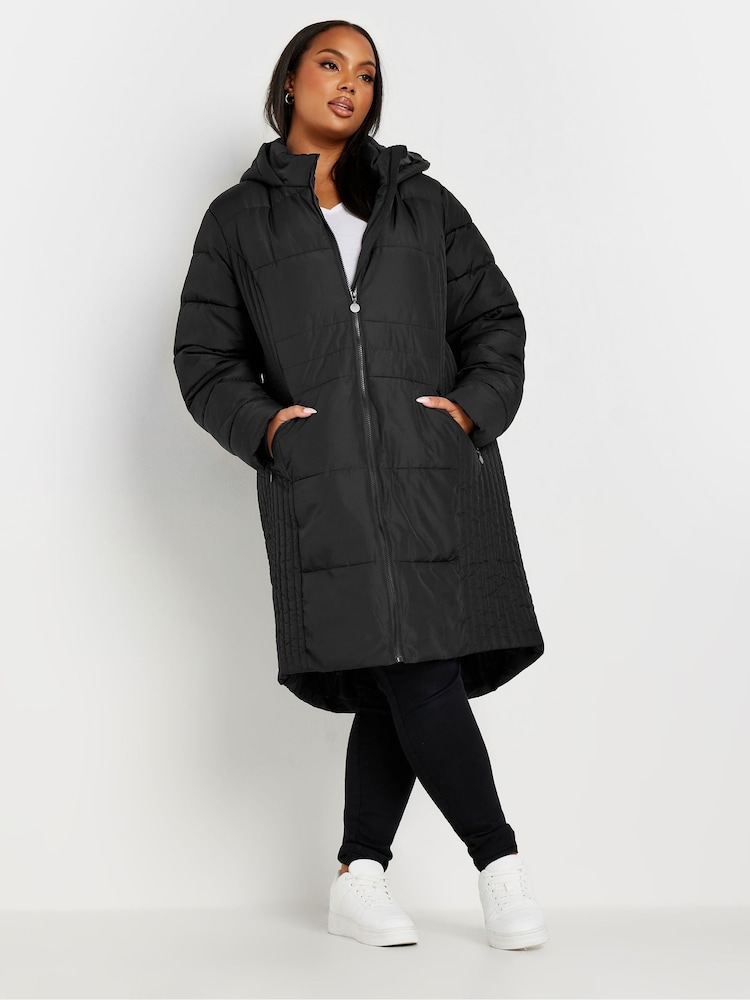 Yours Curve Black Sporty Mid Weight Padded Coat - Image 2 of 6