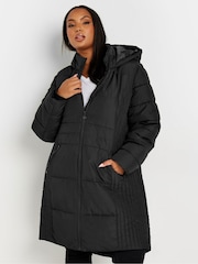 Yours Curve Black Sporty Mid Weight Padded Coat - Image 4 of 6