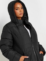 Yours Curve Black Sporty Mid Weight Padded Coat - Image 5 of 6