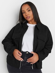 Yours Curve Black Wool Cropped Centre Front Jacket - Image 1 of 5