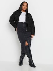Yours Curve Black Wool Cropped Centre Front Jacket - Image 2 of 5