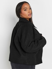 Yours Curve Black Wool Cropped Centre Front Jacket - Image 3 of 5