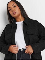 Yours Curve Black Wool Cropped Centre Front Jacket - Image 4 of 5