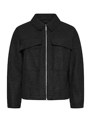 Yours Curve Black Wool Cropped Centre Front Jacket - Image 5 of 5