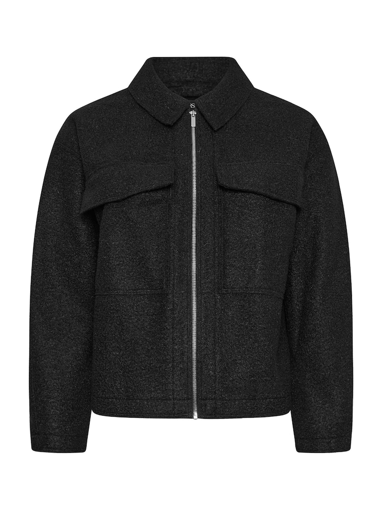 Yours Curve Black Wool Cropped Centre Front Jacket - Image 5 of 5