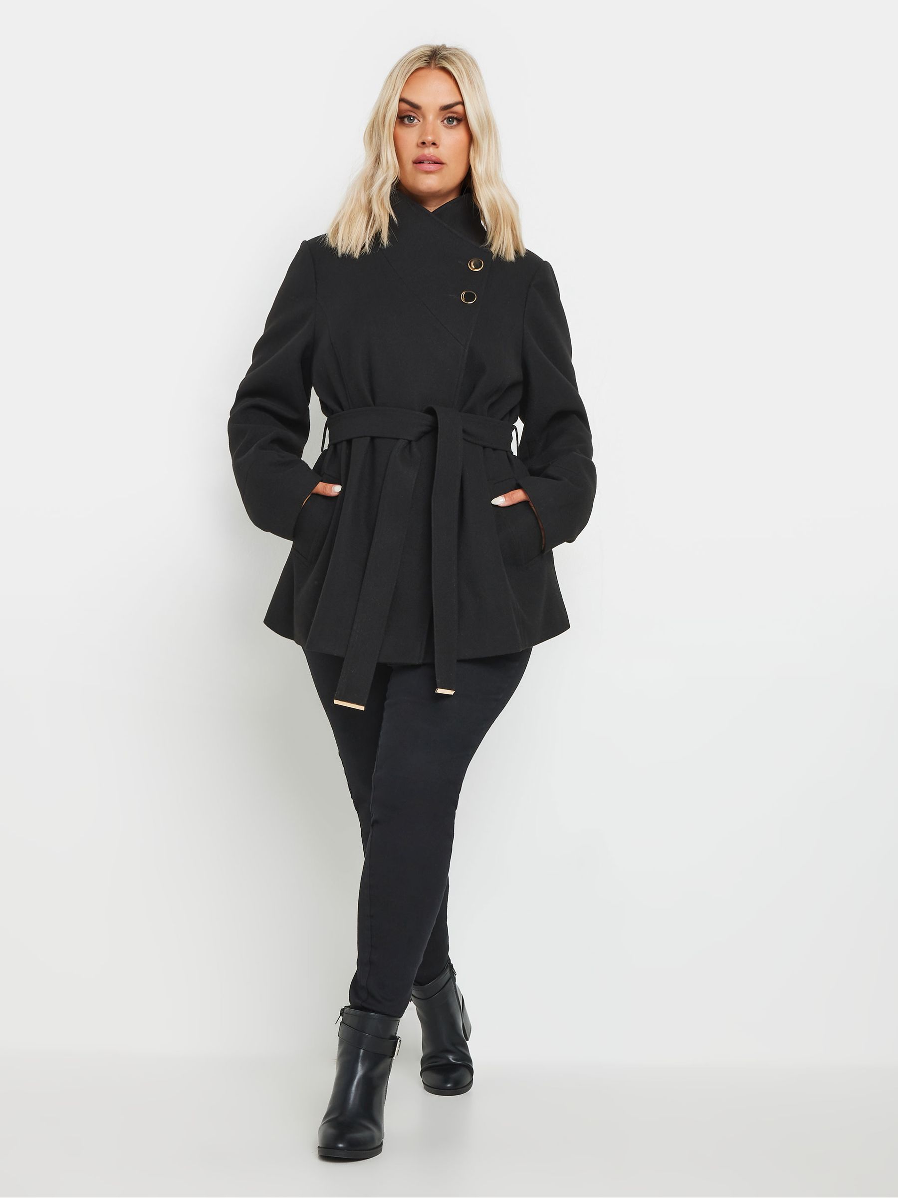 Buy Yours Curve Black Short Wrap Wool Coat from Next USA