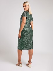Yours Curve Green London Sequin Wrap Shift Dress - Image 3 of 5