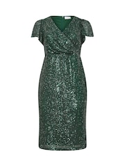 Yours Curve Green London Sequin Wrap Shift Dress - Image 5 of 5