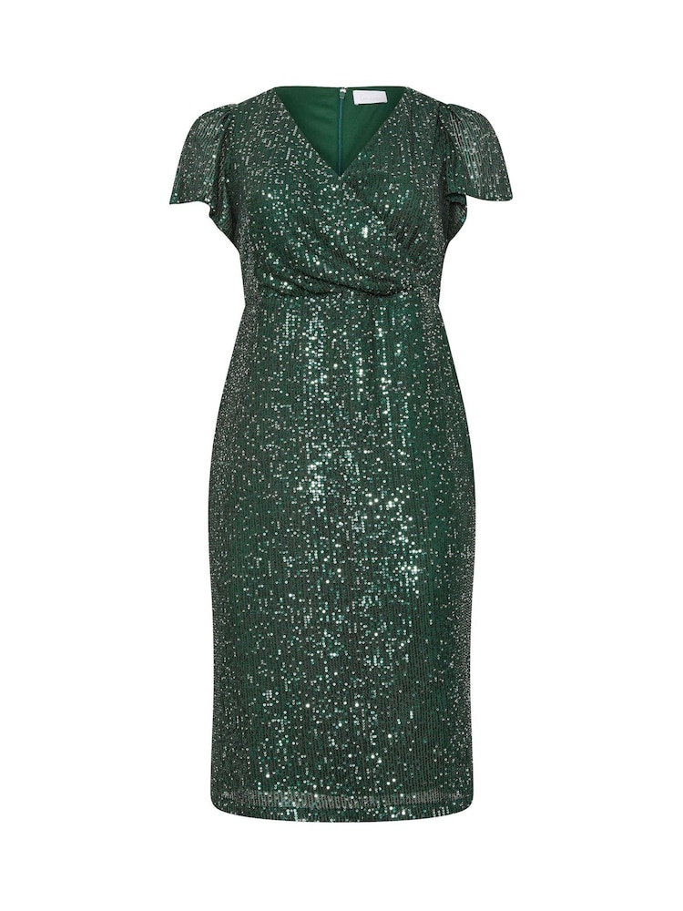 Yours Curve Green London Sequin Wrap Shift Dress - Image 5 of 5