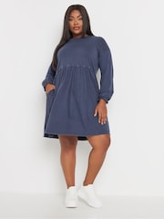Yours Curve Blue Acid Frill Throw On 100% Cotton Dress - Image 2 of 5