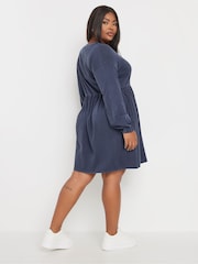 Yours Curve Blue Acid Frill Throw On 100% Cotton Dress - Image 3 of 5